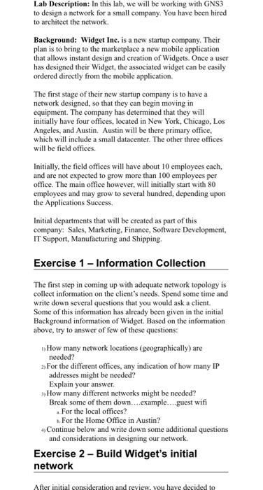 Lab Description In This Lab We Will Be Working With Gns3 To Design A Network For A Small Company You Have Been Hired 1