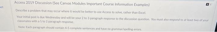 Net Access 2019 Discussion See Canvas Modules Important Course Information Examples Describe A Problem That May Occur 1