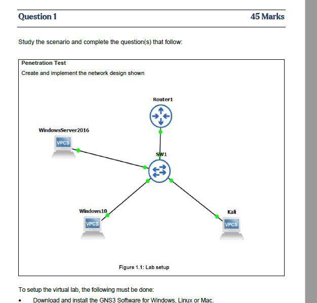 Question 1 Study The Scenario And Complete The Question S That Follow Penetration Test Create And Implement The Networ 1