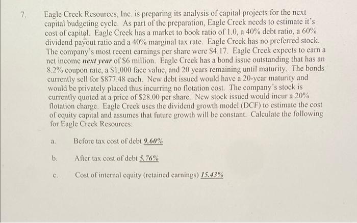 7 Eagle Creek Resources Inc Is Preparing Its Analysis Of Capital Projects For The Next Capital Budgeting Cycle As Pa 1