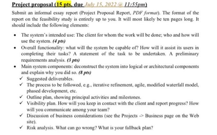 Project Proposal 15 Pts Due July 15 2022 11 55pm Submit An Informal Essay Report Project Proposal Report Pdf For 1