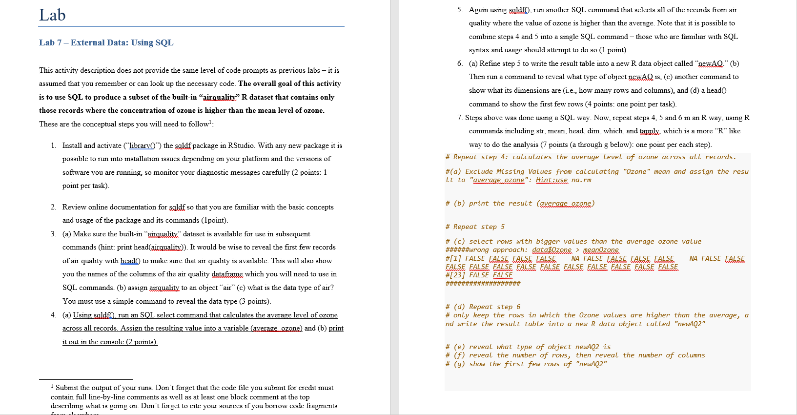 Lab Lab 7 External Data Using Sql This Activity Description Does Not Provide The Same Level Of Code Prompts As Previo 1