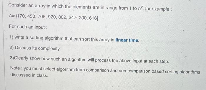 Consider An Array In Which The Elements Are In Range From 1 To N For Example A 170 450 705 920 802 247 200 1