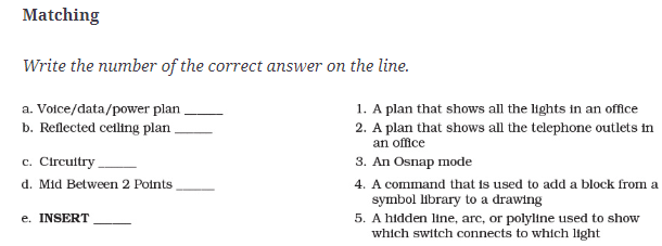 Matching Write The Number Of The Correct Answer On The Line A Voice Data Power Plan B Reflected Ceiling Plan C Circ 1
