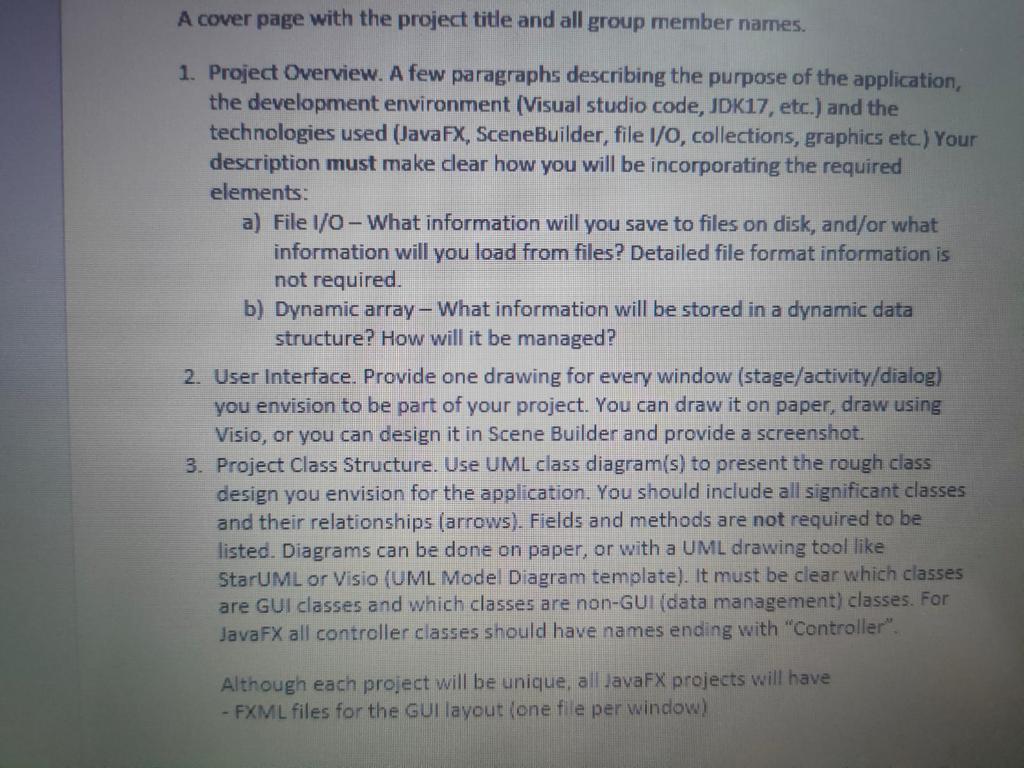 A Cover Page With The Project Title And All Group Member Names 1 Project Overview A Few Paragraphs Describing The Pur 1