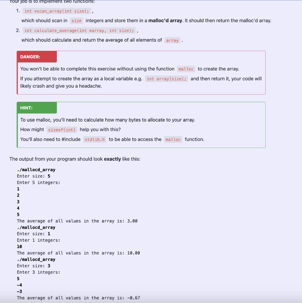 Your Job Is To Implement Two Functions 1 Int Scan Array Int Size Which Should Scan In Size Integers And Store Them 1