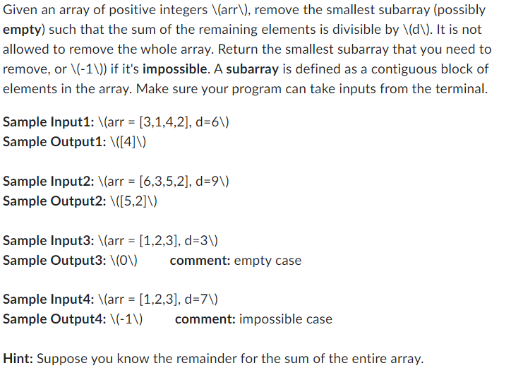 Given An Array Of Positive Integers Arr Remove The Smallest Subarray Possibly Empty Such That The Sum Of The Remainin 1