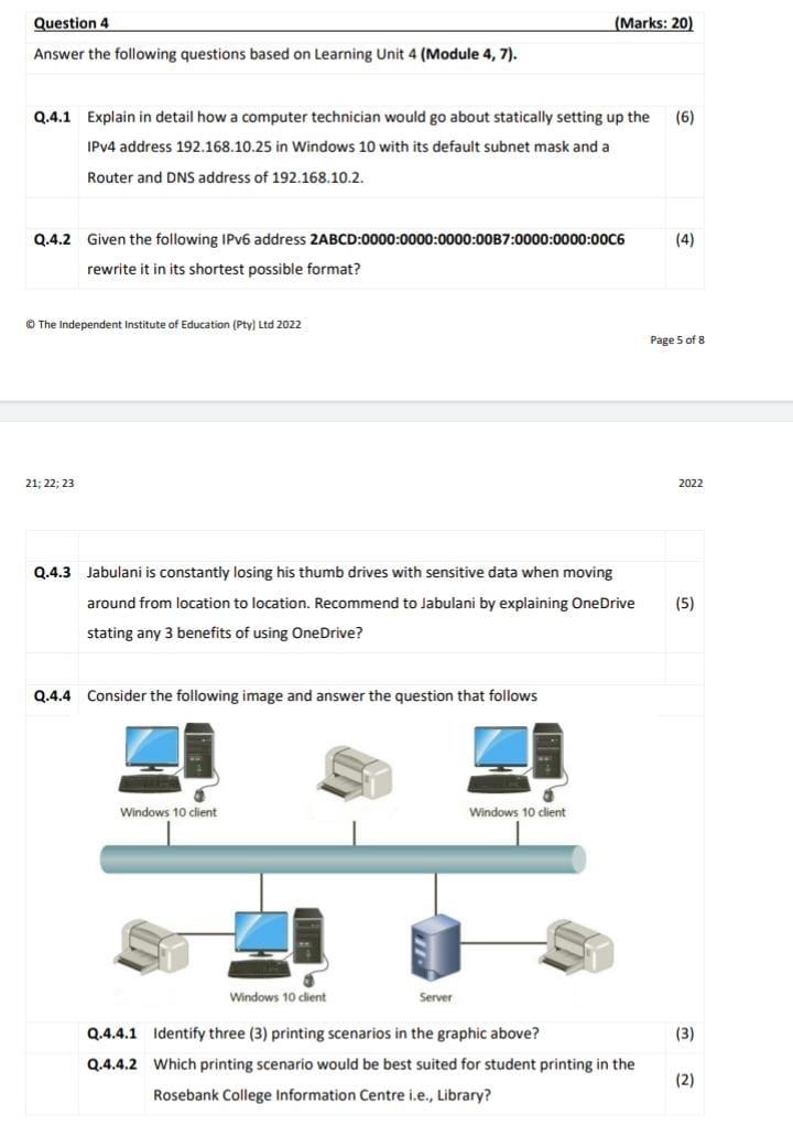 Question 4 Answer The Following Questions Based On Learning Unit 4 Module 4 7 Q 4 1 Explain In Detail How A Computer 1