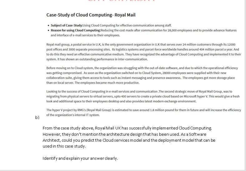 B Case Study Of Cloud Computing Royal Mail Subject Of Case Study Using Cloud Computing For Effective Communication Am 1