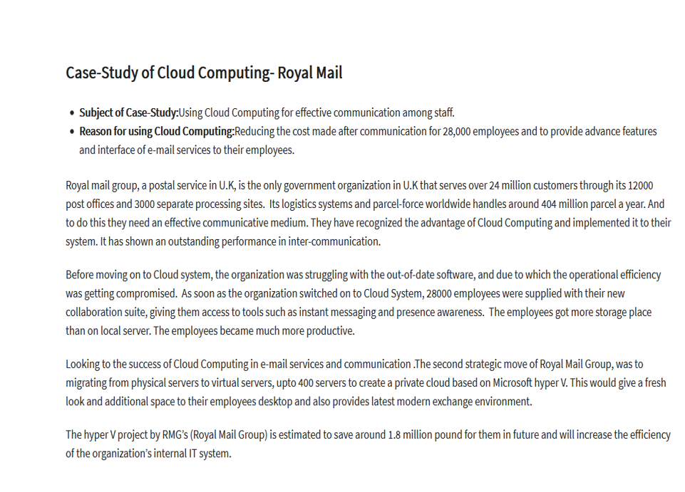 Case Study Of Cloud Computing Royal Mail Subject Of Case Study Using Cloud Computing For Effective Communication Amon 1