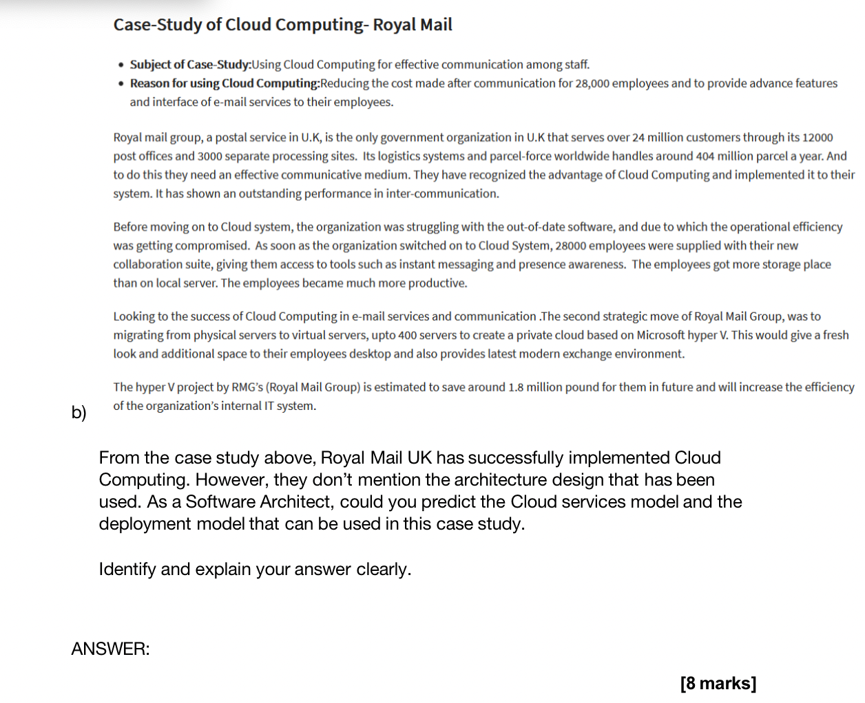 Case Study Of Cloud Computing Royal Mail Subject Of Case Study Using Cloud Computing For Effective Communication Among 1
