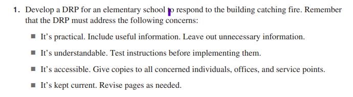 1 Develop A Drp For An Elementary School Po Respond To The Building Catching Fire Remember That The Drp Must Address T 1