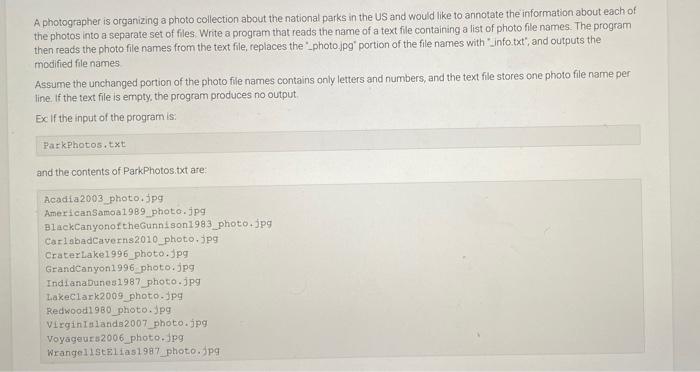 A Photographer Is Organizing A Photo Collection About The National Parks In The Us And Would Like To Annotate The Inform 1