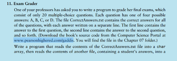 Programming Challenge 11 E X A M Grader Parallel Arrays Use Functions As Appropriate To Perform The Various Tasks R 1