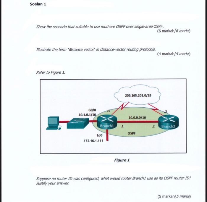 Soalan 1 Show The Scenario That Suitable To Use Muti Are Ospf Over Single Area Ospf Illustrate The Term Distance Vecto 1