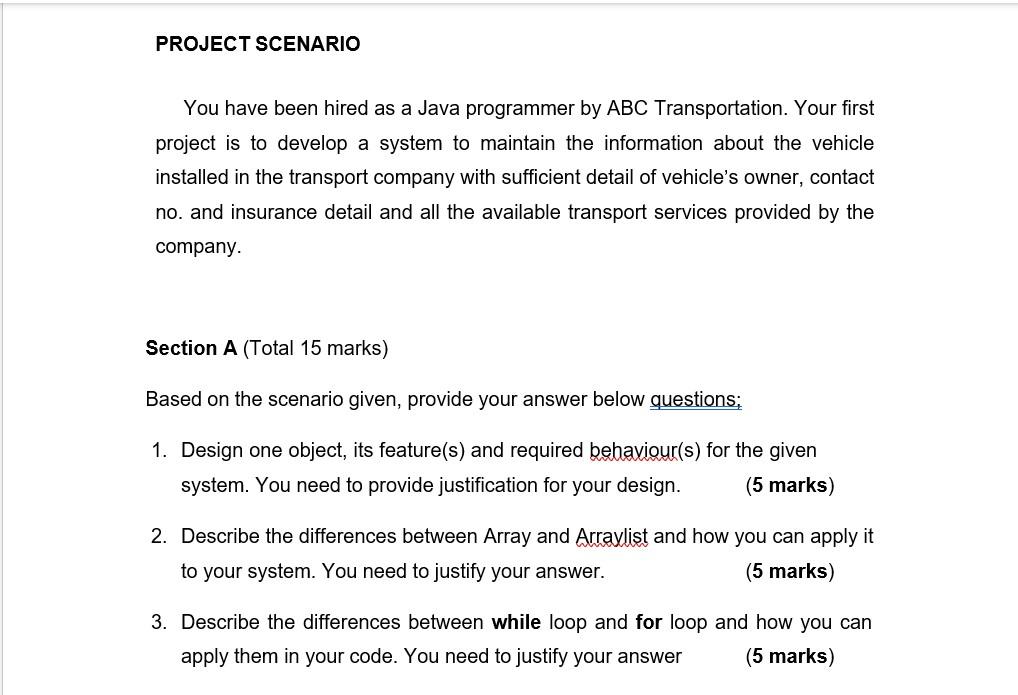 Project Scenario You Have Been Hired As A Java Programmer By Abc Transportation Your First Project Is To Develop A Syst 1