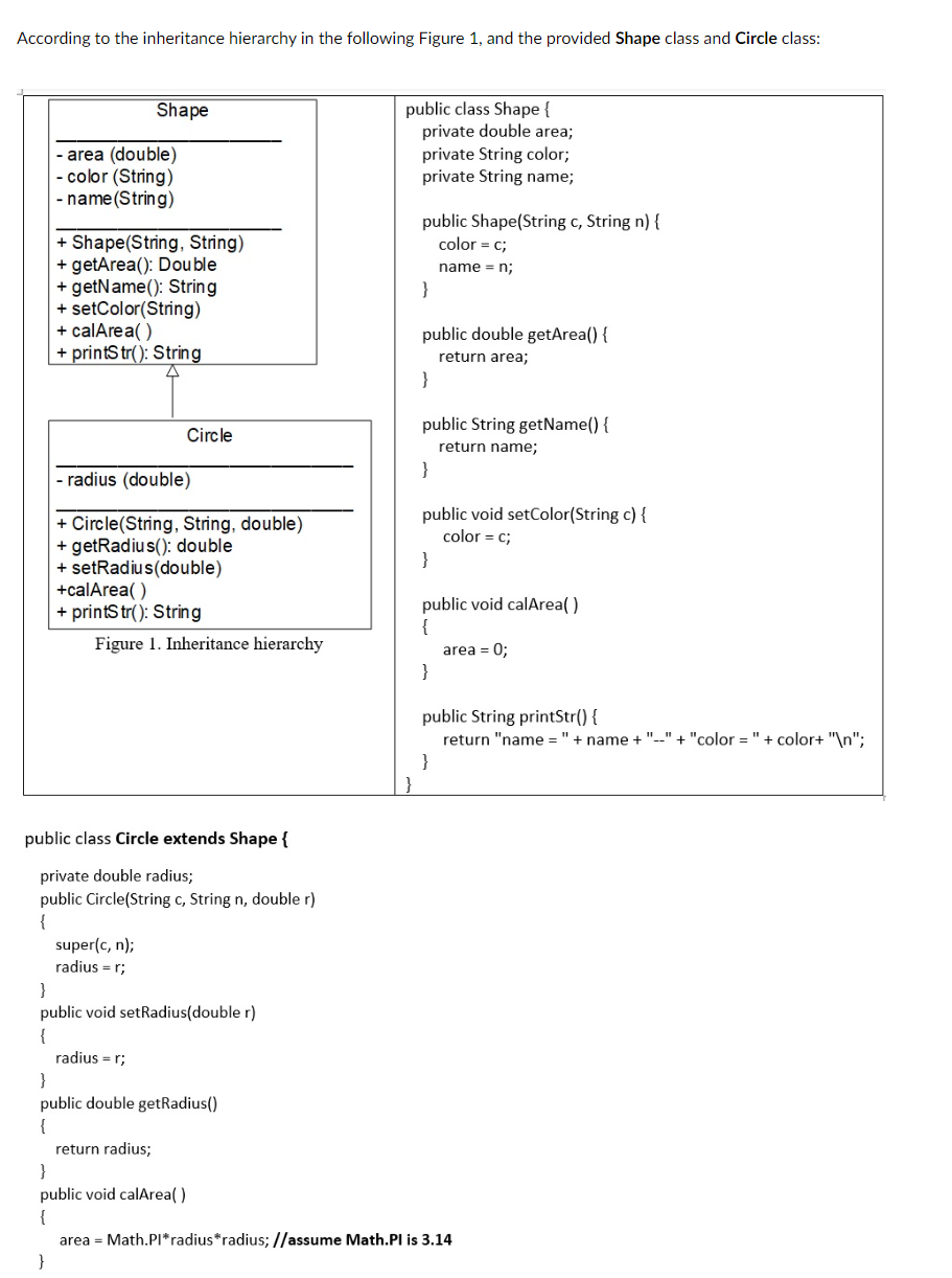 According To The Inheritance Hierarchy In The Following Figure 1 And The Provided Shape Class And Circle Class Area 1