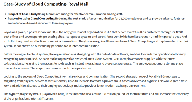 Case Study Of Cloud Computing Royal Mail Subject Of Case Study Using Cloud Computing For Effective Communication Among 1
