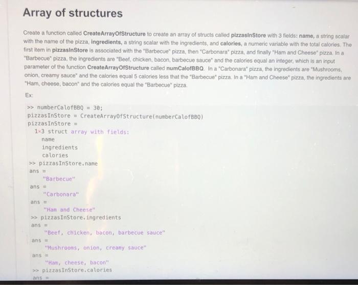Array Of Create A Function Called Createarrayofstructure To Create An Array Of Structs Called Pizzasinstore With 3 Field 1