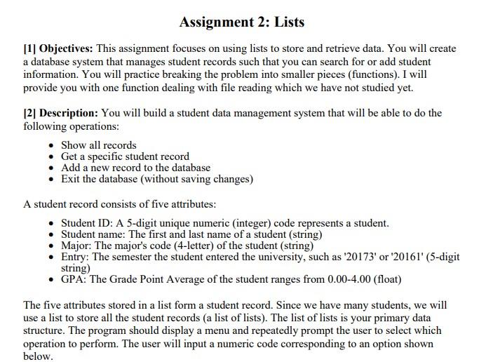 Python Programming Csv File Is Provided At The Bottom Student Records Csv File 1