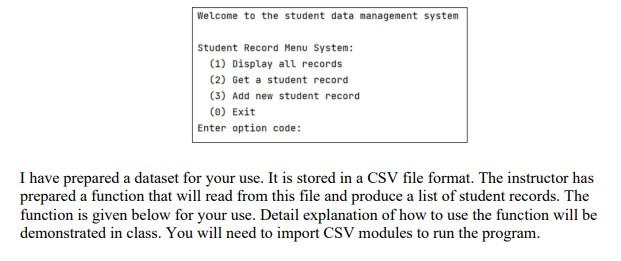 Python Programming Csv File Is Provided At The Bottom Student Records Csv File 2