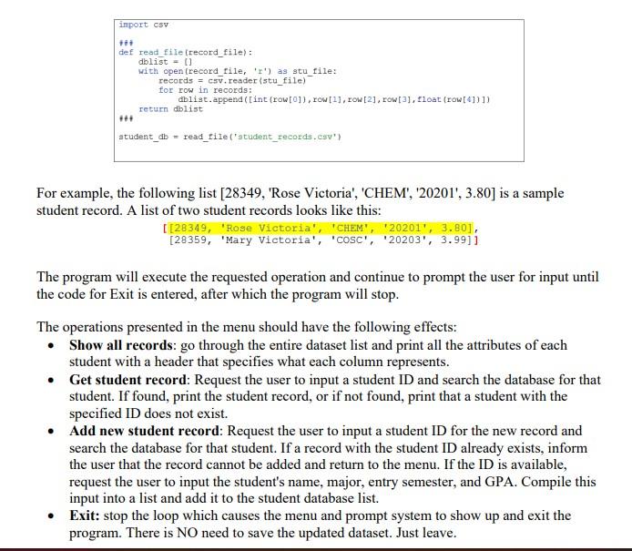 Python Programming Csv File Is Provided At The Bottom Student Records Csv File 3