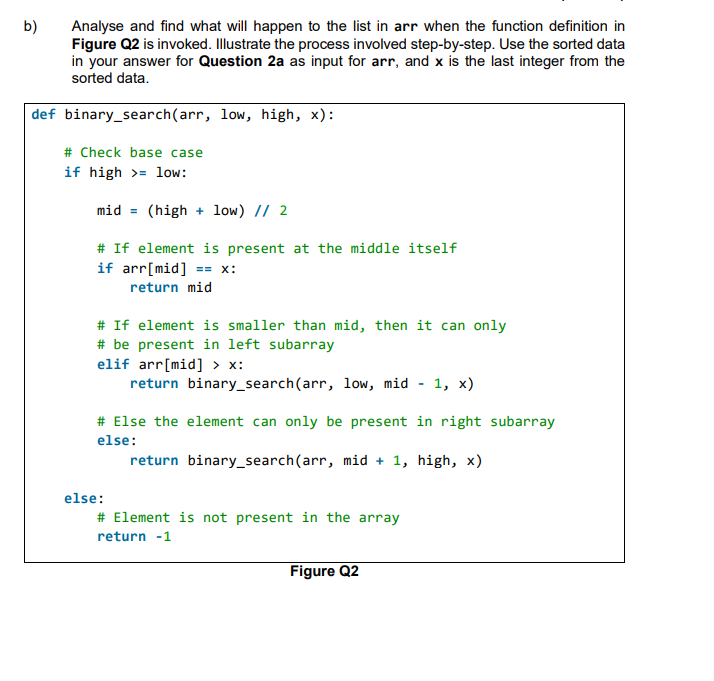 B Analyse And Find What Will Happen To The List In Arr When The Function Definition In Figure Q2 Is Invoked Illustrate 1