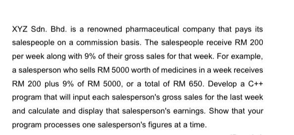 Xyz Sdn Bhd Is A Renowned Pharmaceutical Company That Pays Its Salespeople On A Commission Basis The Salespeople Rece 1