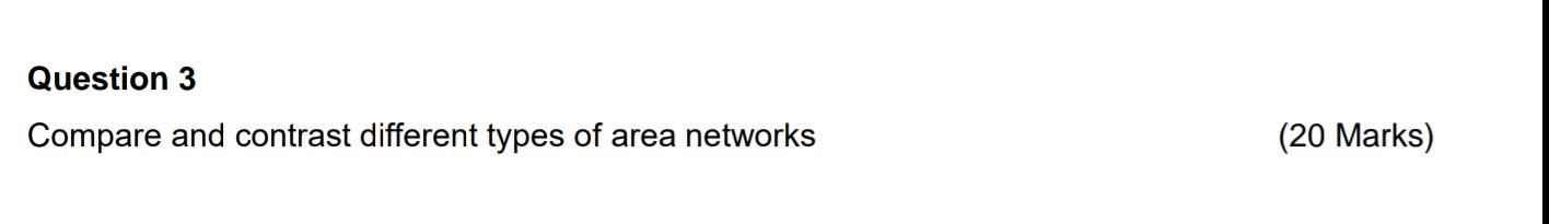 Question 3 Compare And Contrast Different Types Of Area Networks 20 Marks 1