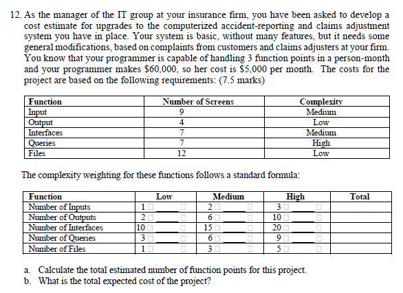 12 As The Manager Of The It Group At Your Insurance Firm You Have Been Asked To Develop A Cost Estimate For Upgrades T 1