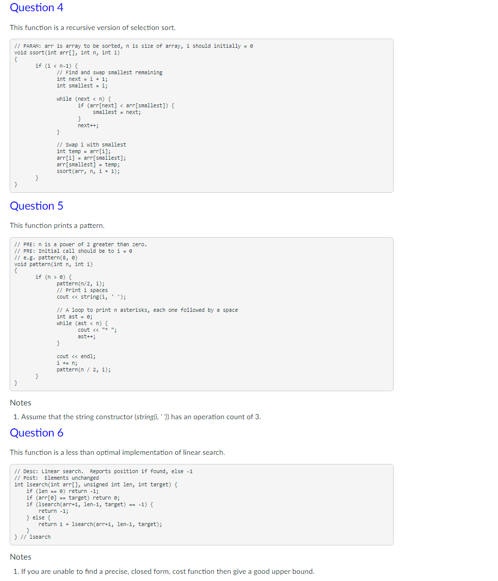 For Each Of The Functions Described In Questions 1 To 7 You Are To 1 Modify The Function To Count The Number Of Operat 3