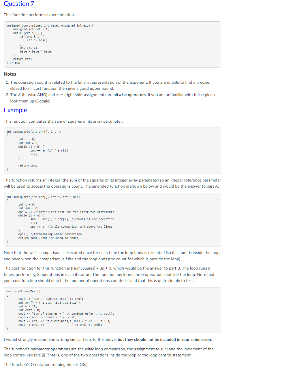 For Each Of The Functions Described In Questions 1 To 7 You Are To 1 Modify The Function To Count The Number Of Operat 4