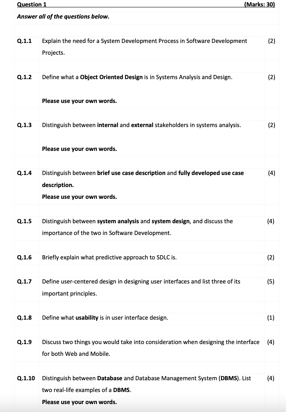 Question 1 Answer All Of The Questions Below Q 1 1 Explain The Need For A System Development Process In Software Develo 1
