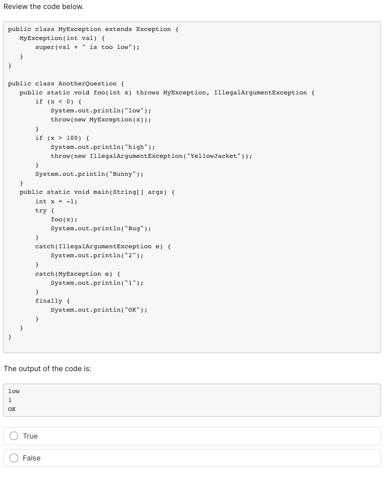 Review The Code Below Public Class Myexception Extends Exception Myexception Int Val Super Val Public Class 1