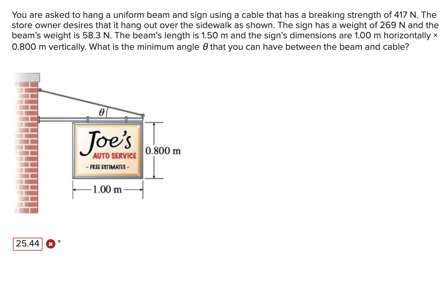 You Are Asked To Hang A Uniform Beam And Sign Using A Cable That Has A Breaking Strength Of 417 N The Store Owner Desir 1