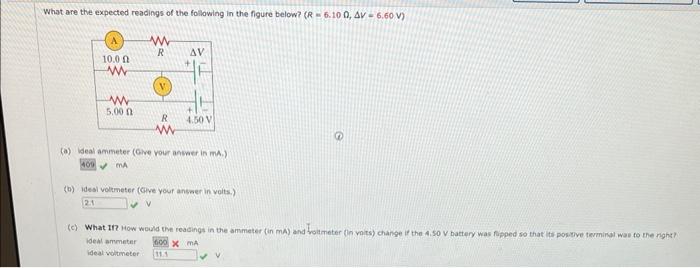 What Are The Expected Readings Of The Following In The Figure Below R 6 10 0 Av 6 60 V Www R 10 0 0 Www Www 5 00 N V 1