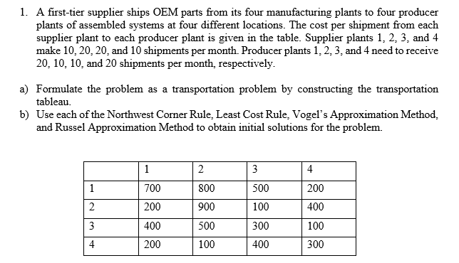 1 A First Tier Supplier Ships Oem Parts From Its Four Manufacturing Plants To Four Producer Plants Of Assembled Systems 1