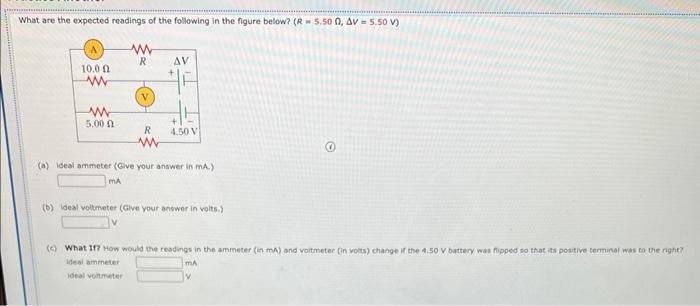 What Are The Expected Readings Of The Following In The Figure Below R 5 50 0 Av 5 50 V A 10 00 Www Www 5 00 Www R 1