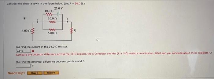 Consider The Circuit Shown In The Figure Below Let R 34 00 25 0 V 5 00 0 A Need Help 10 00 Www 10 00 Www A Fin 1