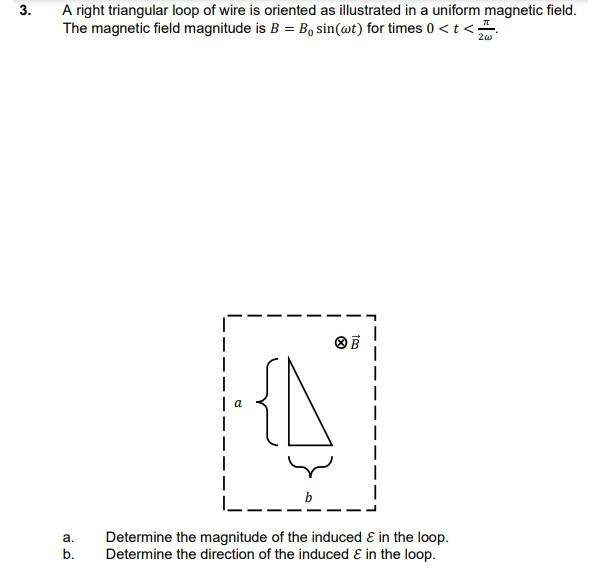3 A Right Triangular Loop Of Wire Is Oriented As Illustrated In A Uniform Magnetic Field The Magnetic Field Magnitude 1