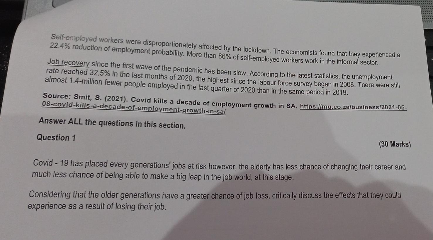 Self Employed Workers Were Disproportionately Affected By The Lockdown The Economists Found That They Experienced A 22 1