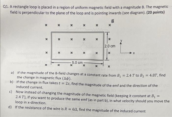 Q1 A Rectangle Loop Is Placed In A Region Of Uniform Magnetic Field With A Magnitude B The Magnetic Field Is Perpendic 1