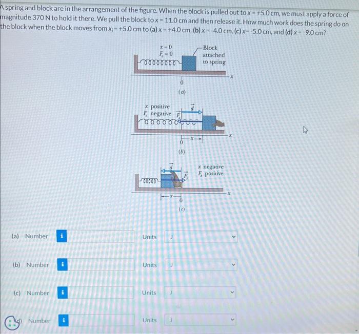 A Spring And Block Are In The Arrangement Of The Figure When The Block Is Pulled Out To X 5 0 Cm We Must Apply A For 1