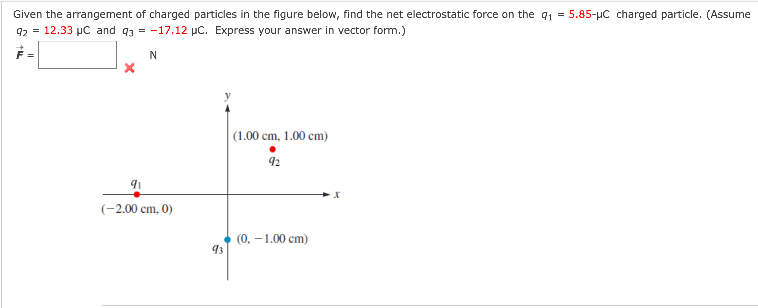 Given The Arrangement Of Charged Particles In The Figure Below Find The Net Electrostatic Force On The Q 5 85 Uc Cha 1