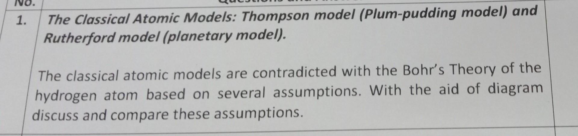 No 1 The Classical Atomic Models Thompson Model Plum Pudding Model And Rutherford Model Planetary Model The Clas 1