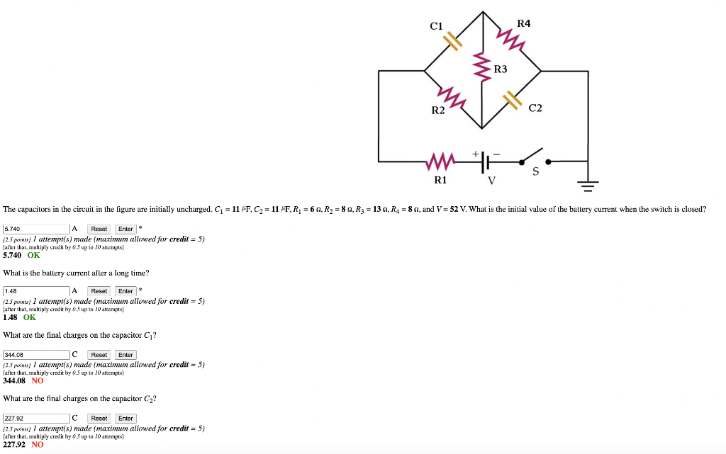 What Is The Battery Current After A Long Time 1 48 A Reset Enter 2 5 Points 1 Attempt S Made Maximum Allowed For Cr 1