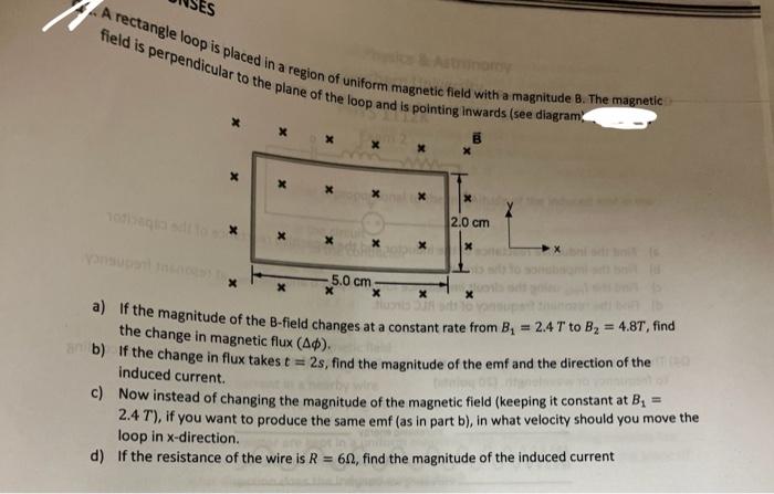 A Rectangle Loop Is Placed In A Region Of Uniform Magnetic Field With A Magnitude B The Magnetic Field Is Perpendicular 1