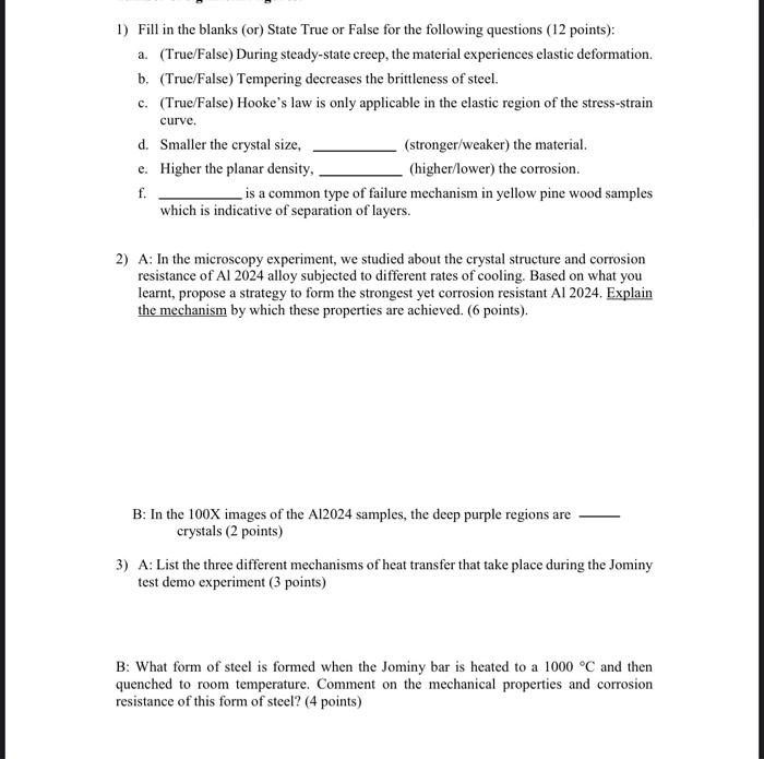 1 Fill In The Blanks Or State True Or False For The Following Questions 12 Points A True False During Steady St 1