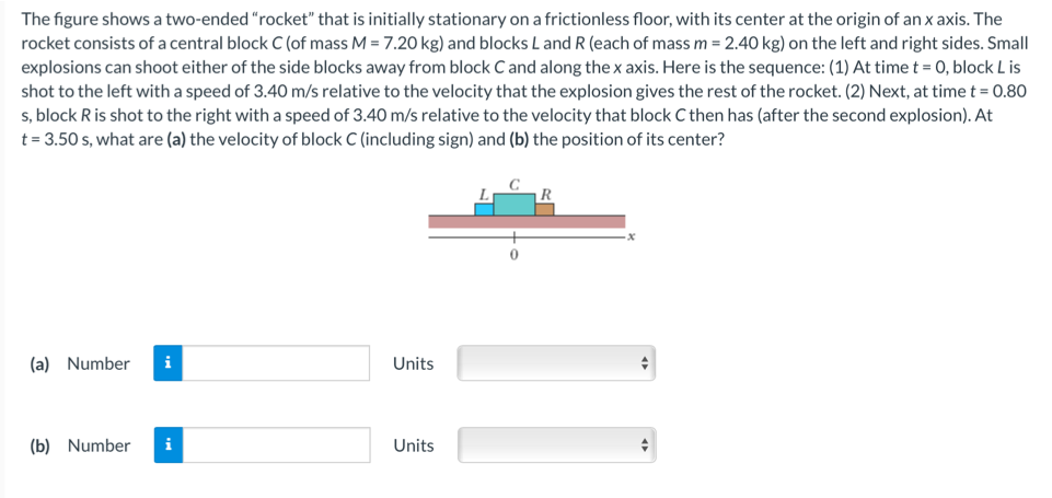 The Figure Shows A Two Ended Rocket That Is Initially Stationary On A Frictionless Floor With Its Center At The Origi 1