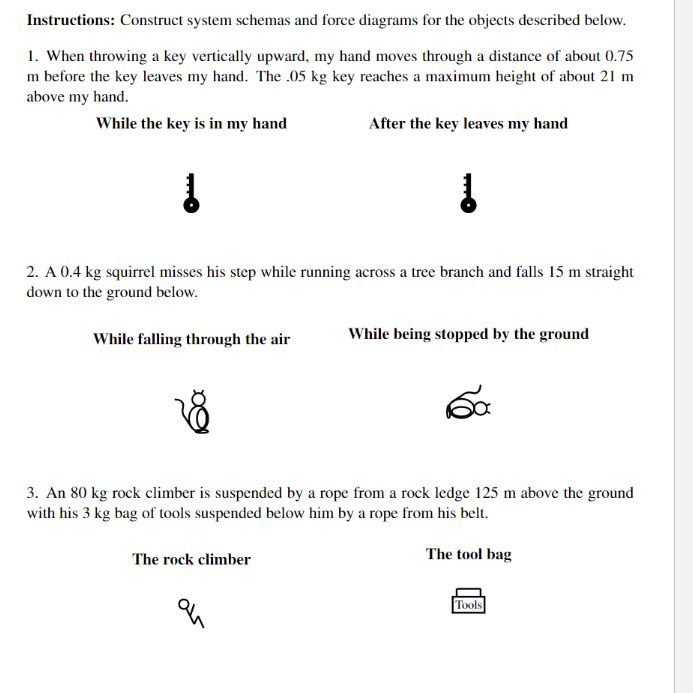 Instructions Construct System Schemas And Force Diagrams For The Objects Described Below 1 When Throwing A Key Vertic 1